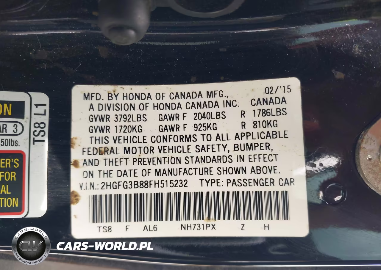 2015 Honda Civic Ex VIN:2HGFG3B88FH515232 - 9