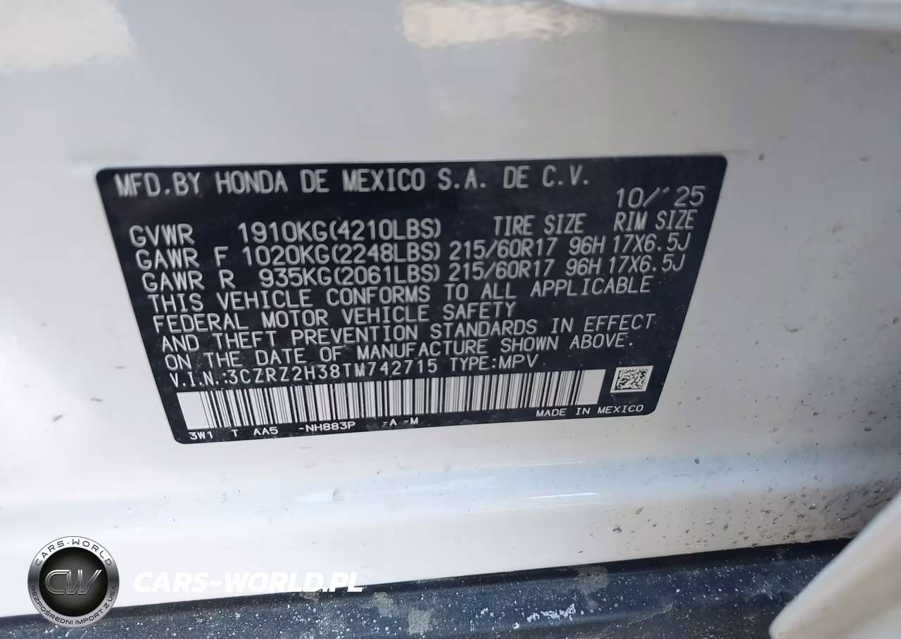 2026 Honda Hr-V Awd Lx VIN:3CZRZ2H38TM742715 - 9