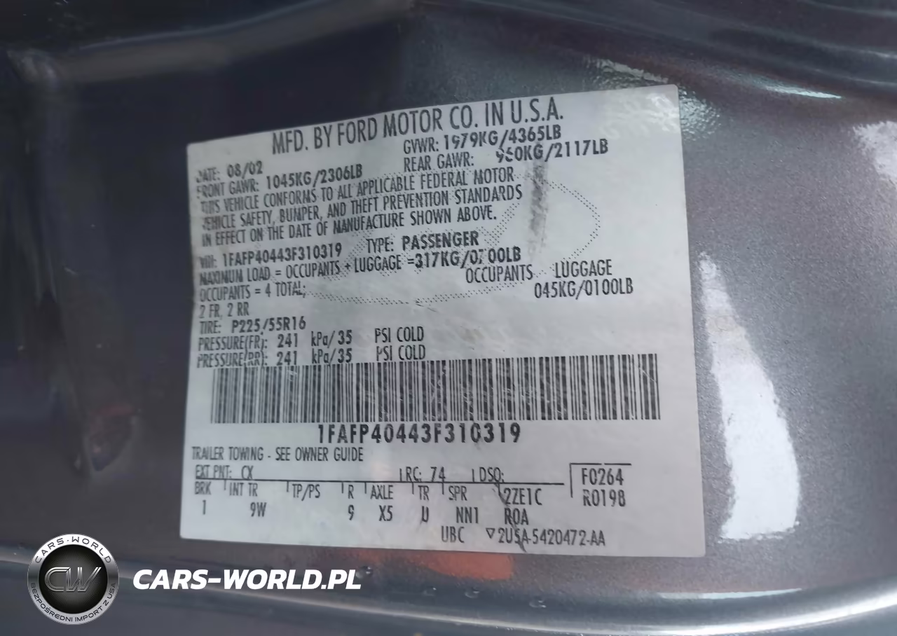 2003 Ford Mustang VIN:1FAFP40443F310319 - 9