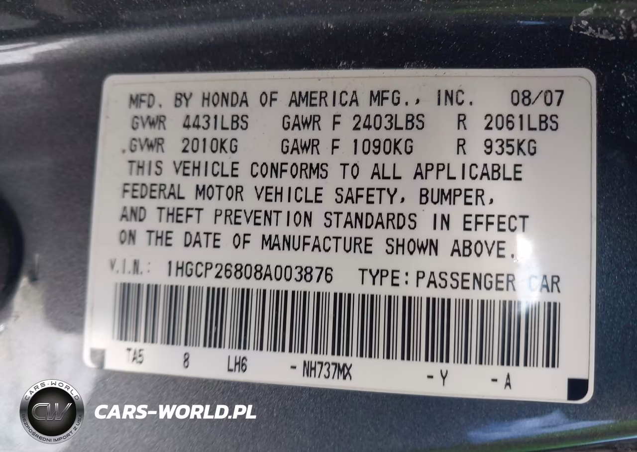 2008 Honda Accord 2.4 Ex-L VIN:1HGCP26808A003876 - 9