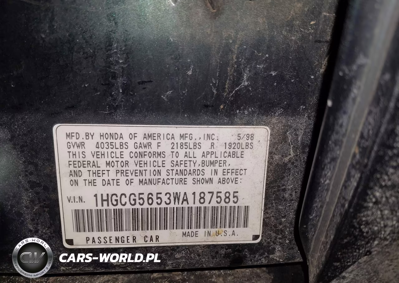 1998 Honda Accord Ex VIN:1HGCG5653WA187585 - 9