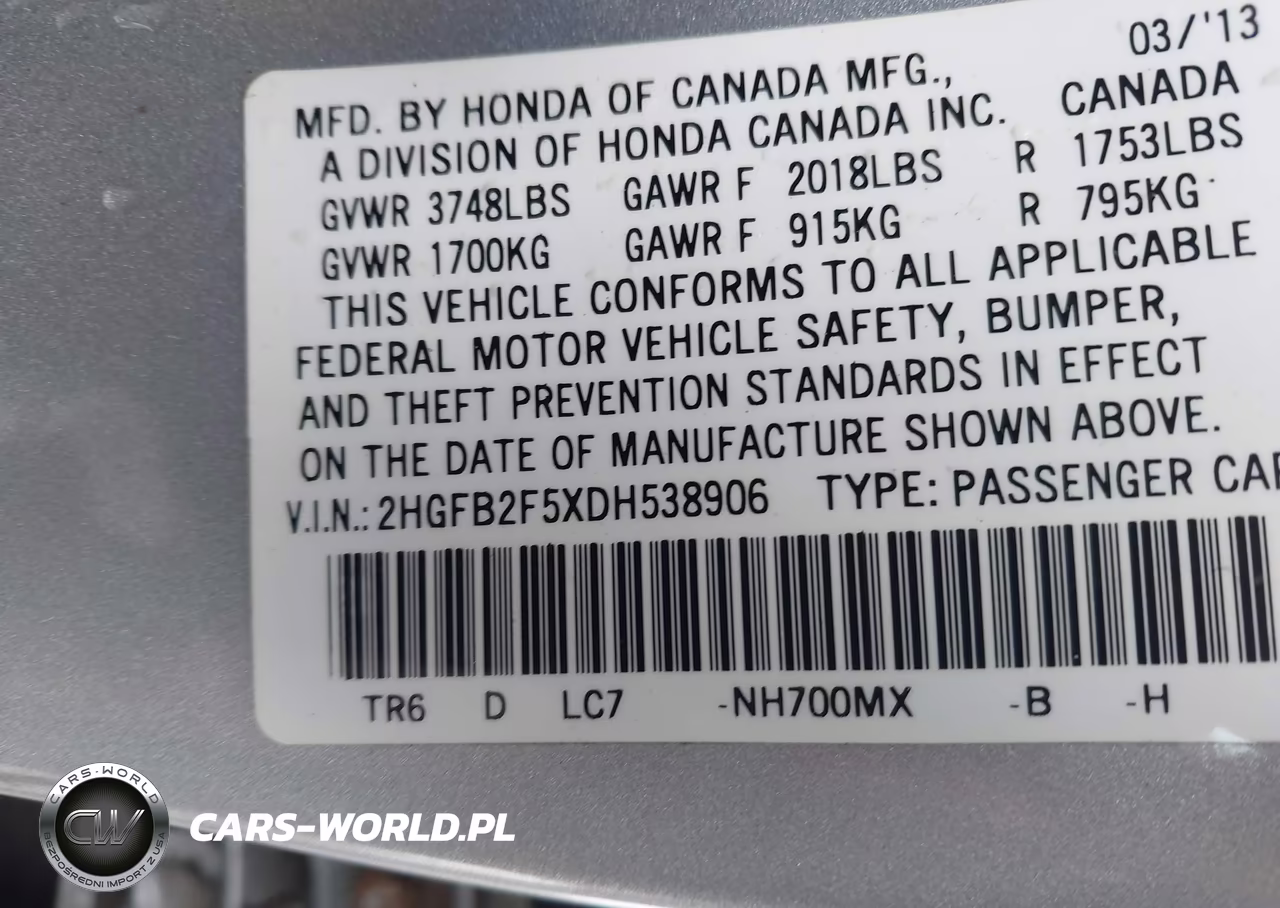 2013 Honda Civic Lx VIN:2HGFB2F5XDH538906 - 9