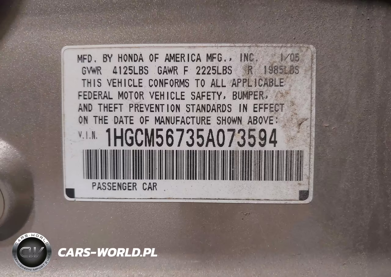 2005 Honda Accord 2.4 Ex VIN:1HGCM56735A073594 - 9