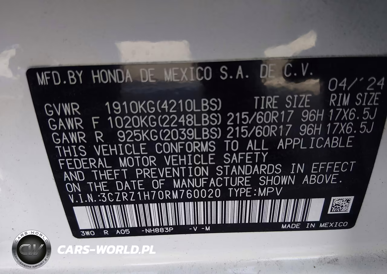 2024 Honda Hr-V 2Wd Ex-L-2Wd Ex-L W-O Bsi VIN:3CZRZ1H70RM760020 - 9