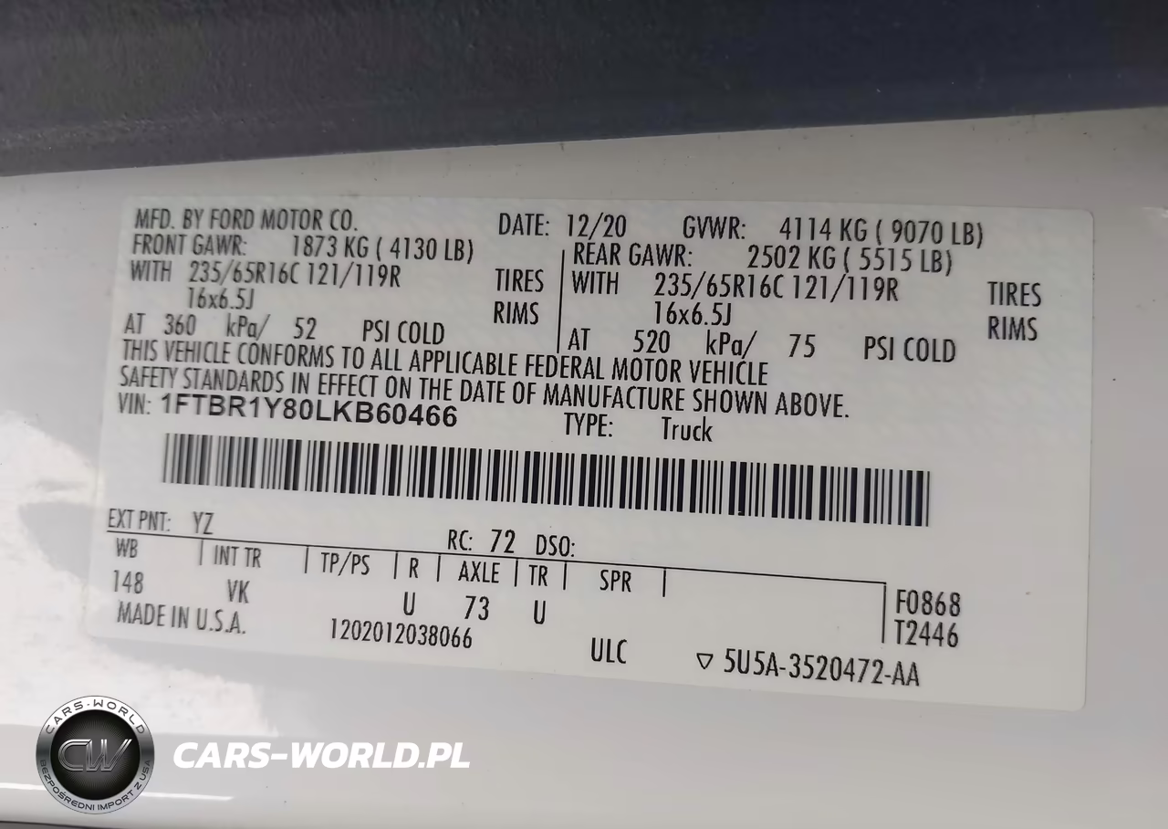 2020 Ford Transit-250 VIN:1FTBR1Y80LKB60466 - 9
