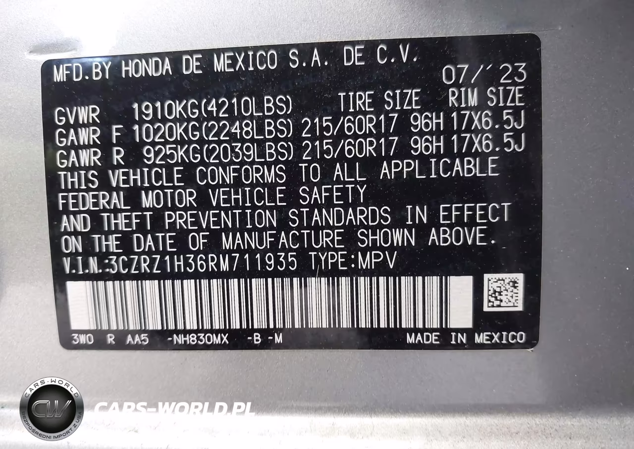 2024 Honda Hr-V 2Wd Lx VIN:3CZRZ1H36RM711935 - 9