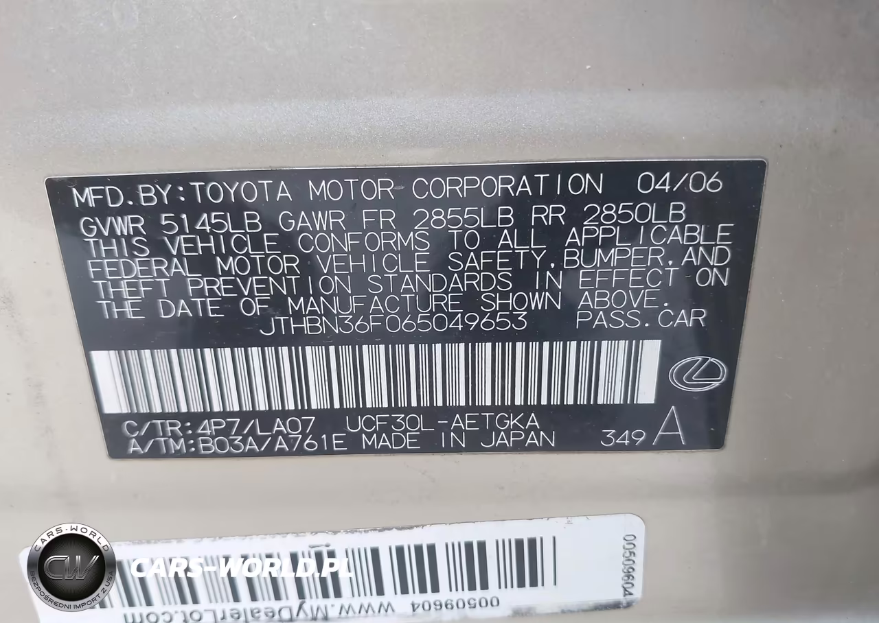 2006 Lexus Ls 430 VIN:JTHBN36F065049653 - 9