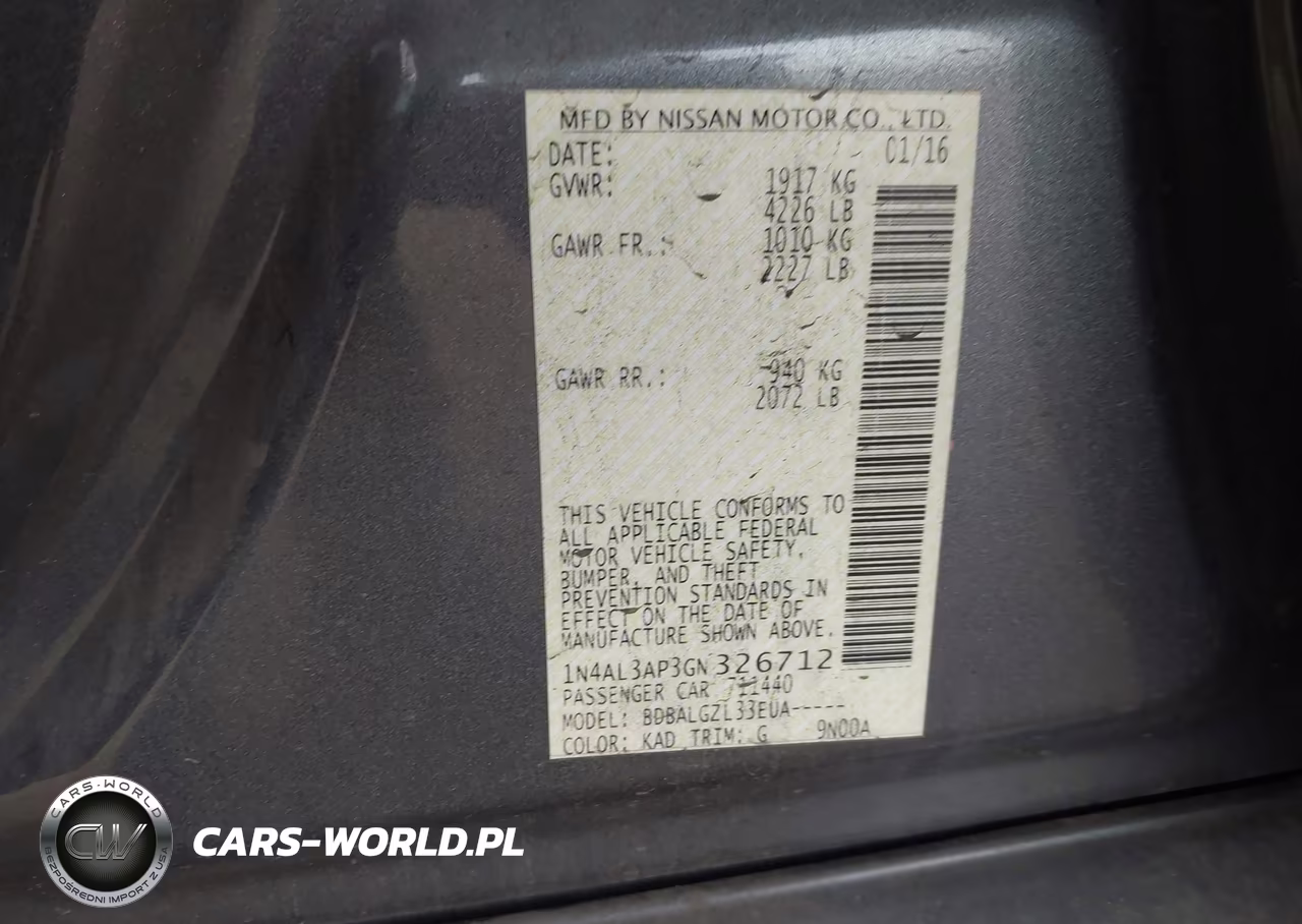 2016 Nissan Altima 2.5-2.5 S-2.5 Sl-2.5 Sr-2.5 Sv VIN:1N4AL3AP3GN326712 - 9