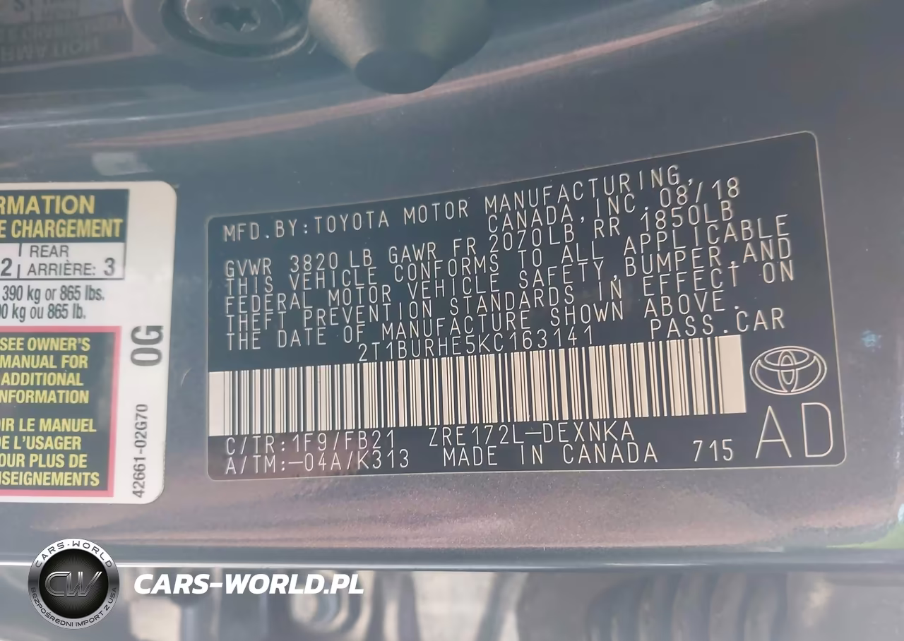 2019 Toyota Corolla Le VIN:2T1BURHE5KC163141 - 9