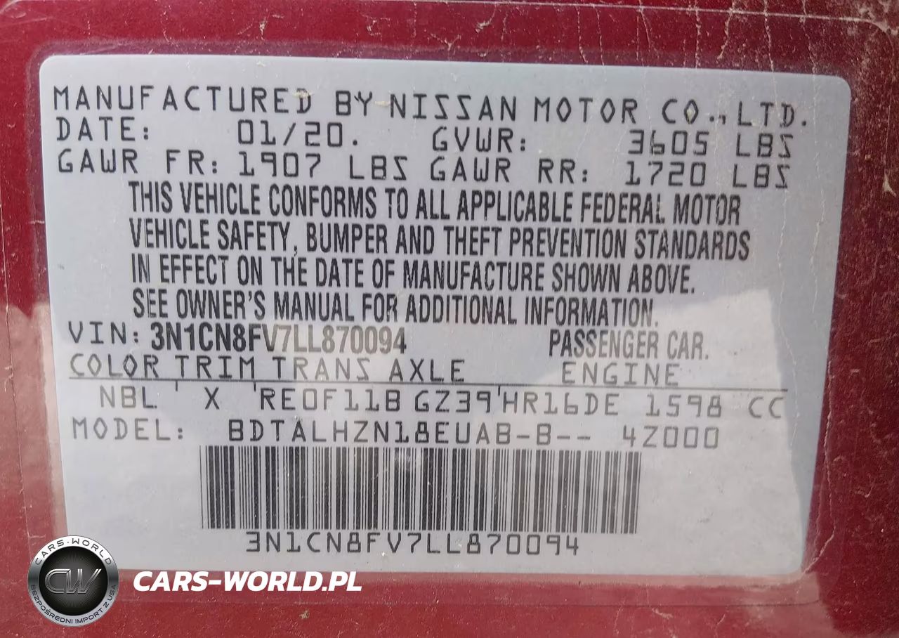 2020 Nissan Versa Sr Xtronic Cvt VIN:3N1CN8FV7LL870094 - 9