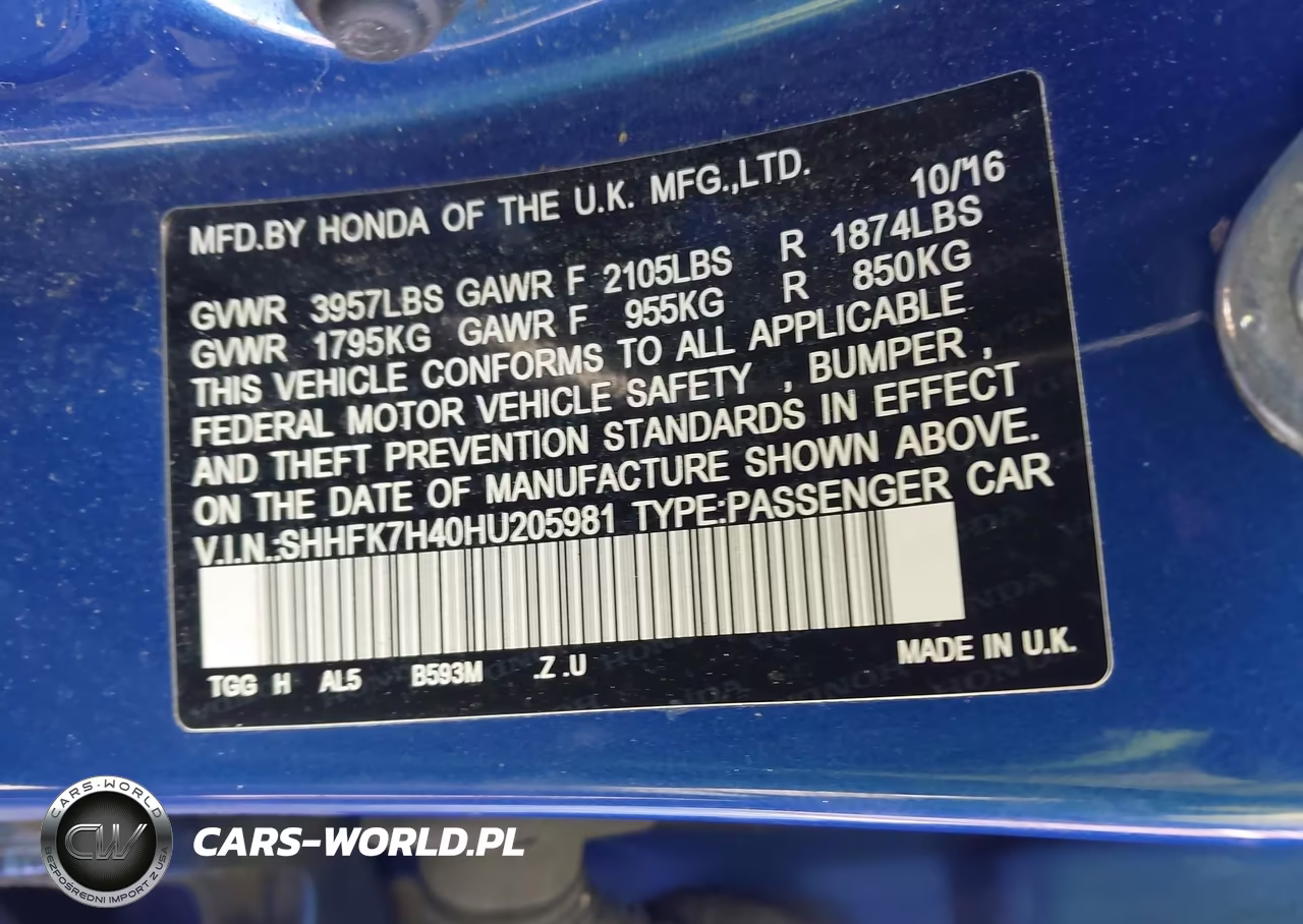 2017 Honda Civic Sport VIN:SHHFK7H40HU205981 - 9