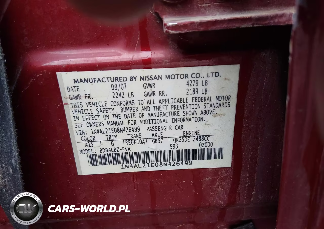 2008 Nissan Altima 2.5 S VIN:1N4AL21E08N426499 - 9