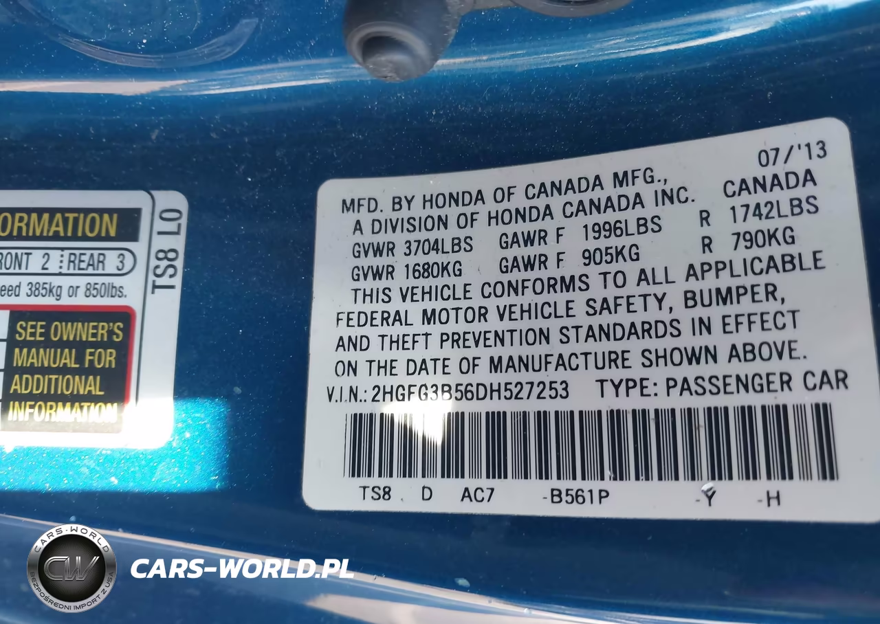 2013 Honda Civic Lx VIN:2HGFG3B56DH527253 - 9