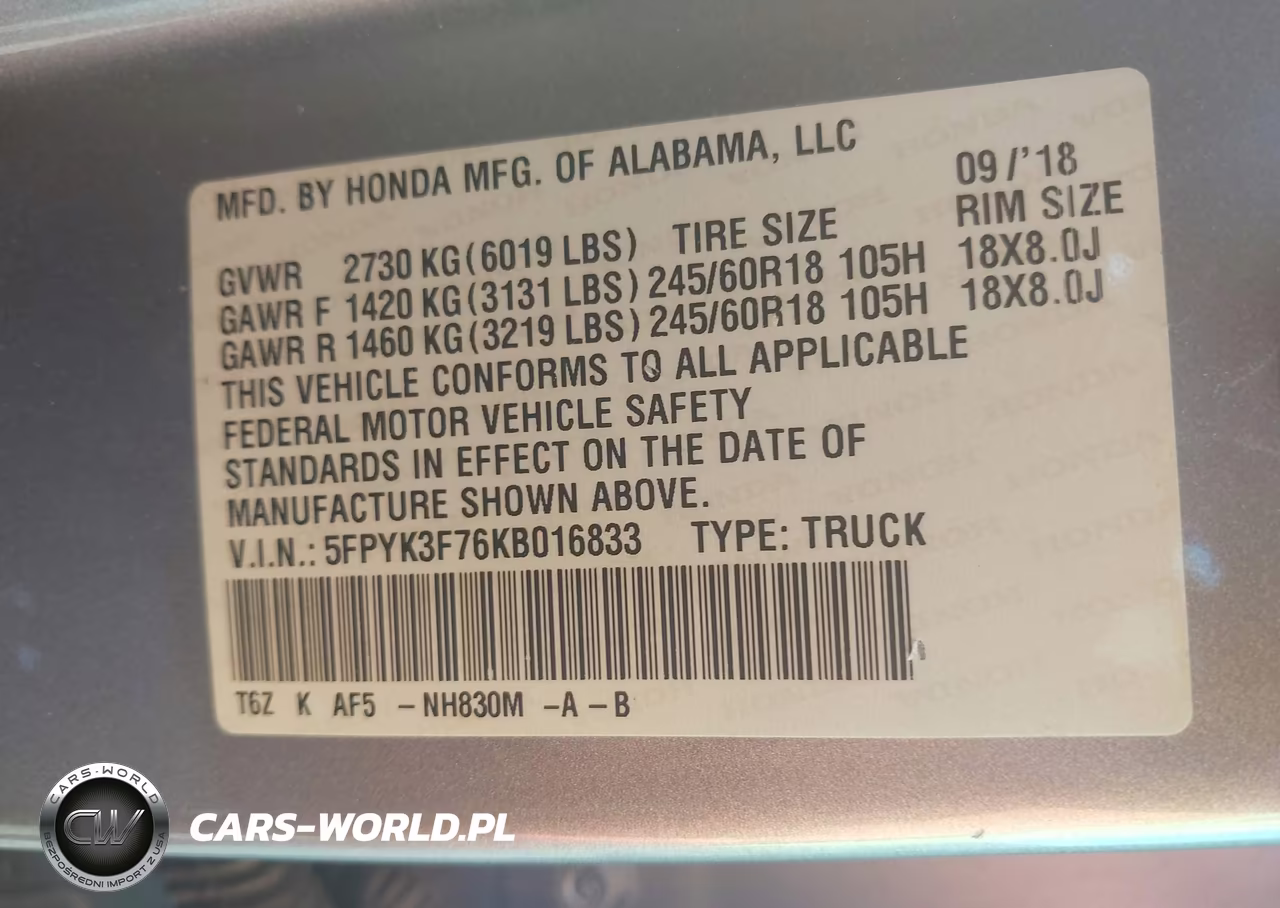 2019 Honda Ridgeline Rtl-E VIN:5FPYK3F76KB016833 - 9