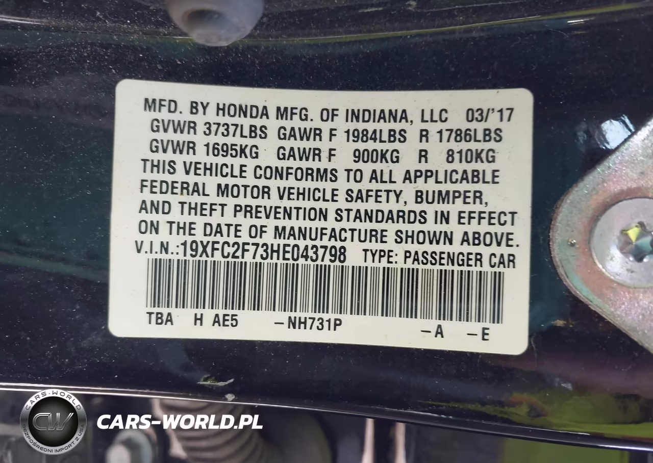 2017 Honda Civic Ex VIN:19XFC2F73HE043798 - 9