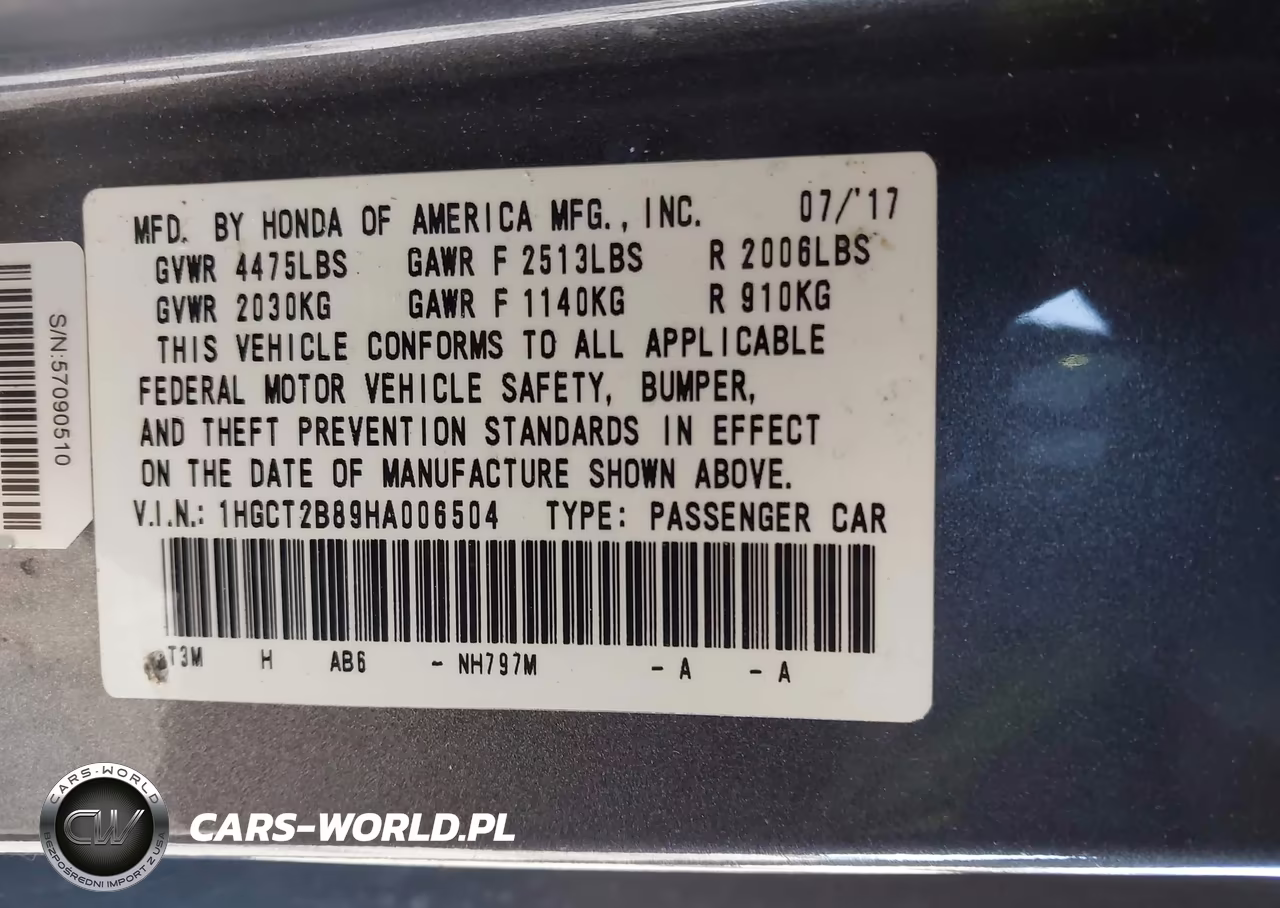 2017 Honda Accord Ex-L V6 VIN:1HGCT2B89HA006504 - 9
