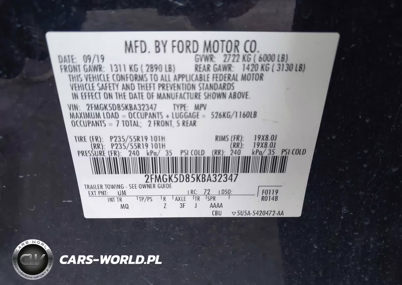 2019 Ford Flex Limited VIN:2FMGK5D85KBA32347 - 9