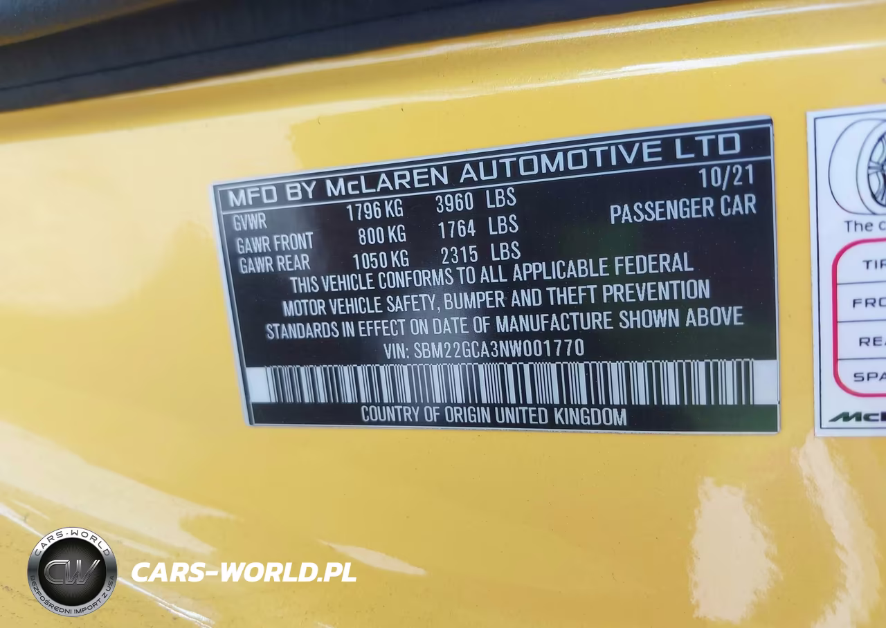 2022 Mclaren Gt Coupe VIN:SBM22GCA3NW001770 - 9