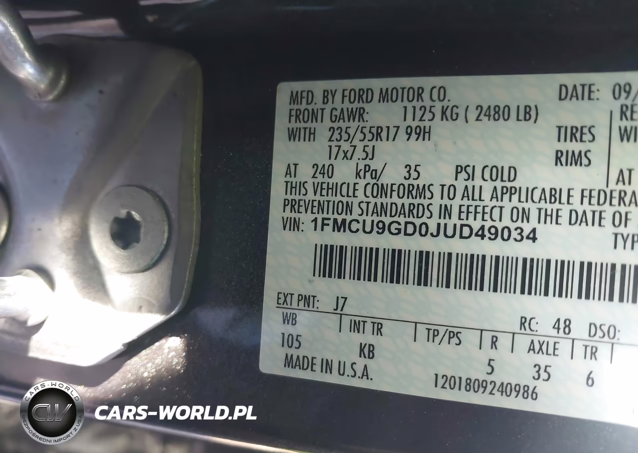 2018 Ford Escape Se VIN:1FMCU9GD0JUD49034 - 9