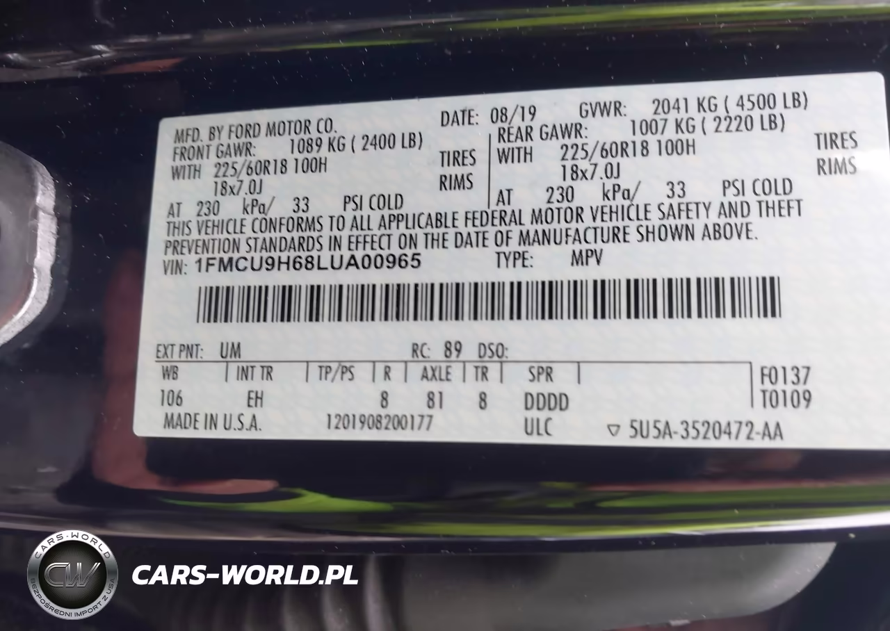 2020 Ford Escape Sel VIN:1FMCU9H68LUA00965 - 9
