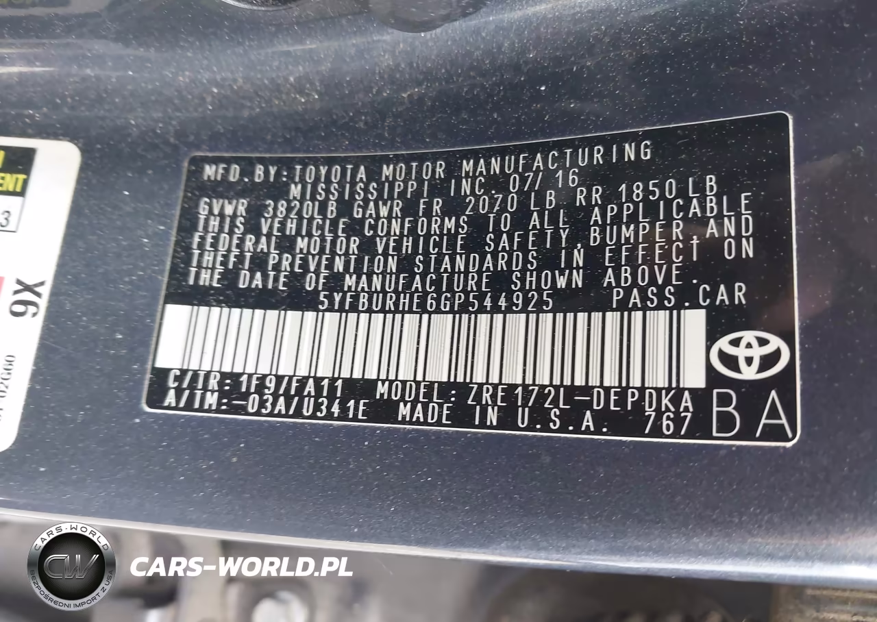 2016 Toyota Corolla L VIN:5YFBURHE6GP544925 - 9