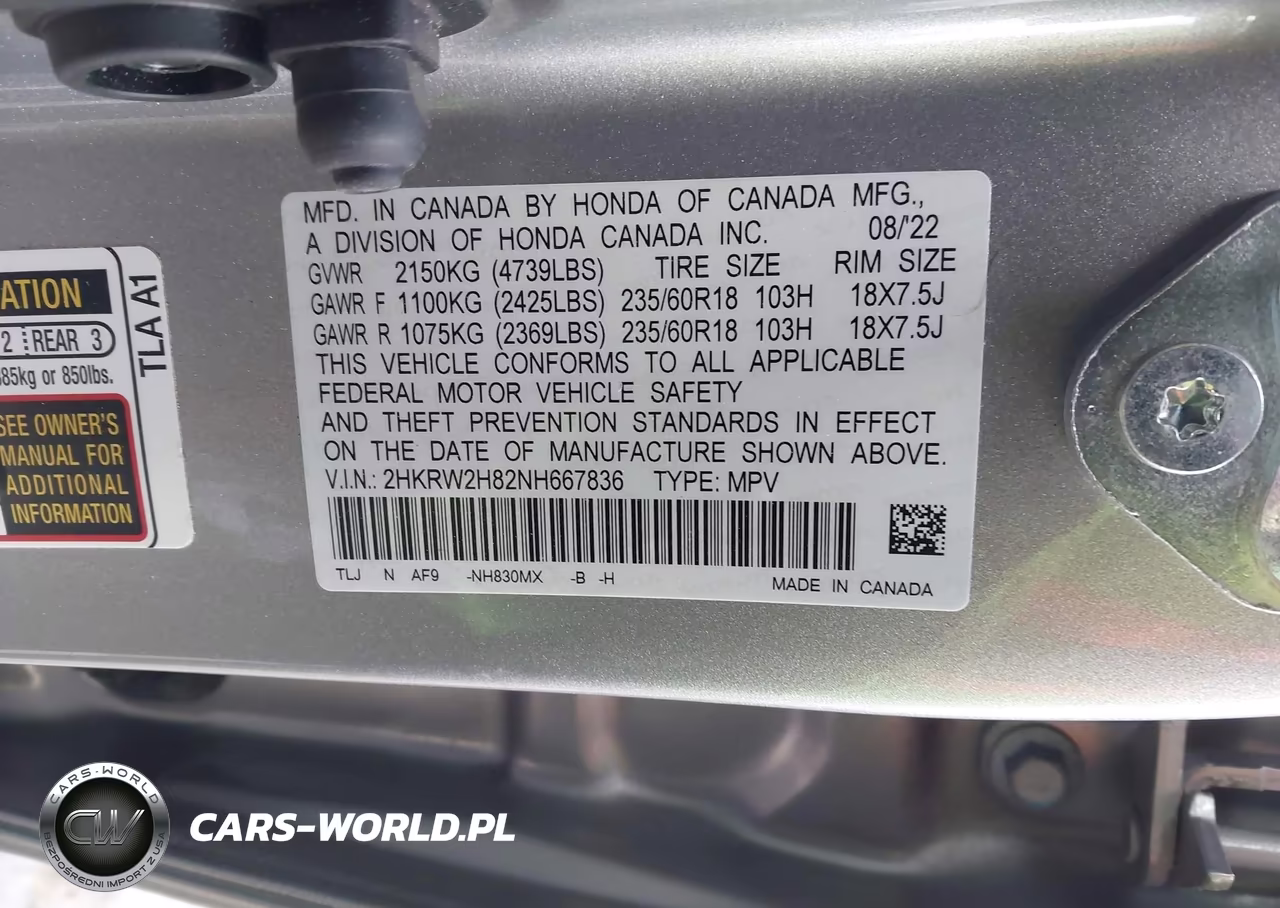 2022 Honda Cr-V Awd Ex-L VIN:2HKRW2H82NH667836 - 9