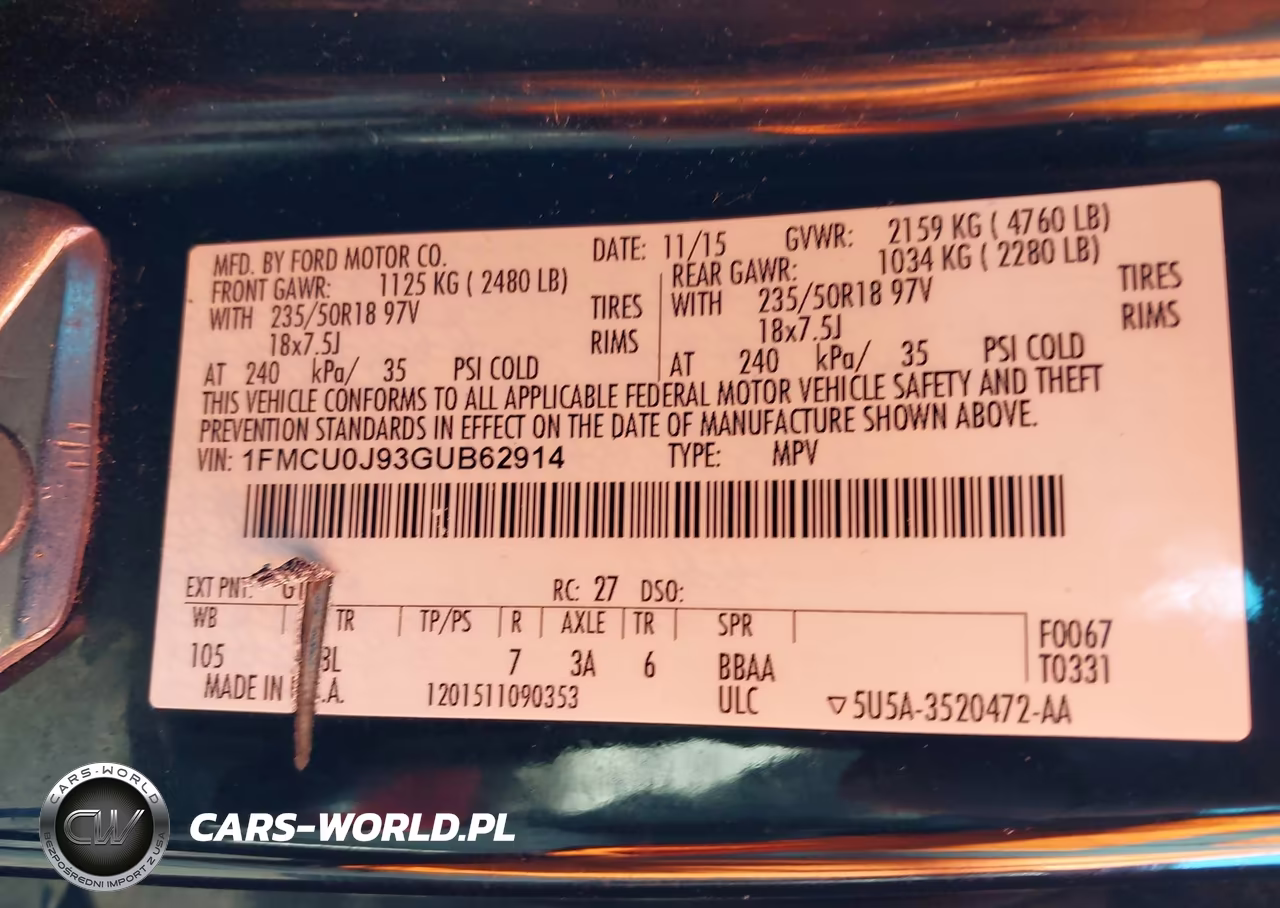 2016 Ford Escape Titanium VIN:1FMCU0J93GUB62914 - 9