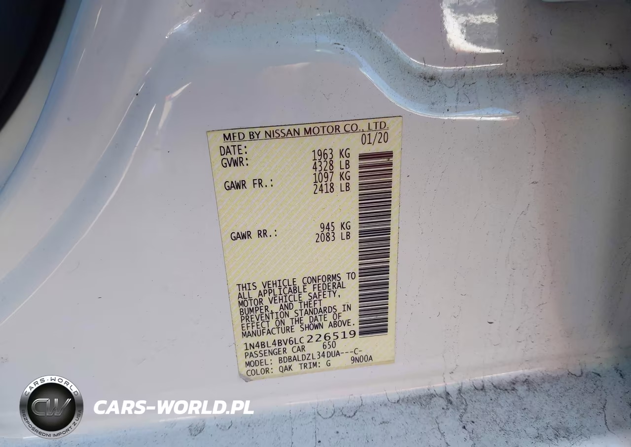 2020 Nissan Altima S Fwd VIN:1N4BL4BV6LC226519 - 9