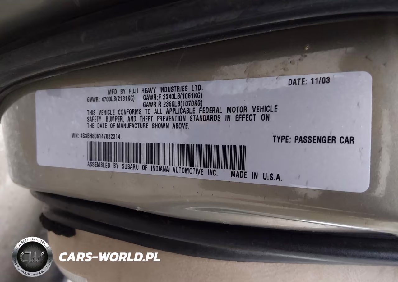 2004 Subaru Outback H6-3.0 L.l. Bean Edition VIN:4S3BH806147632314 - 9