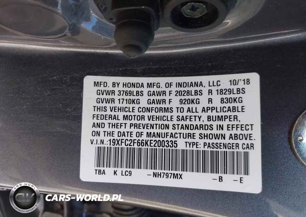 2019 Honda Civic Lx VIN:19XFC2F66KE200335 - 9