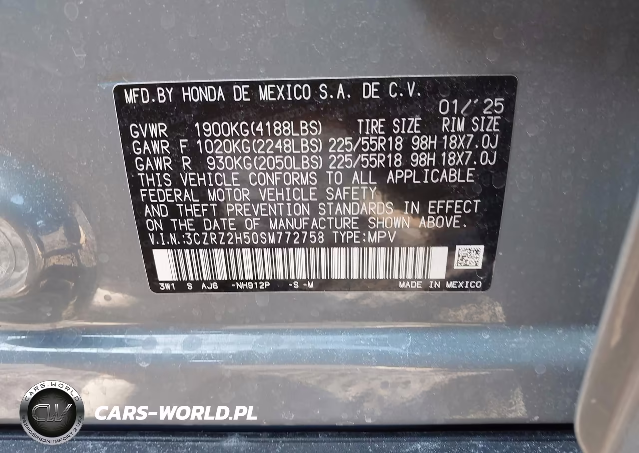 2025 Honda Hr-V Awd Sport VIN:3CZRZ2H50SM772758 - 9