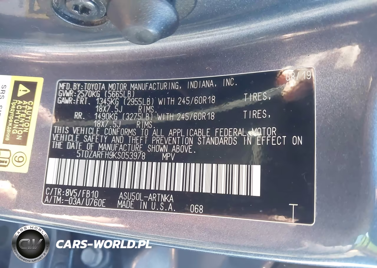 2019 Toyota Highlander Le VIN:5TDZARFH9KS053978 - 9