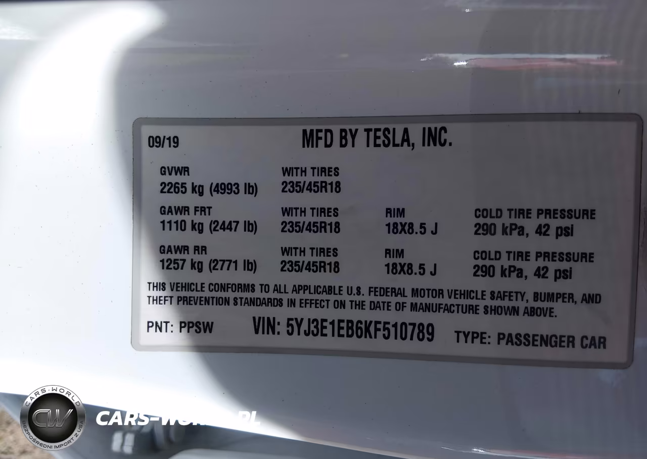 2019 Tesla Model 3 Long Range-Performance VIN:5YJ3E1EB6KF510789 - 9