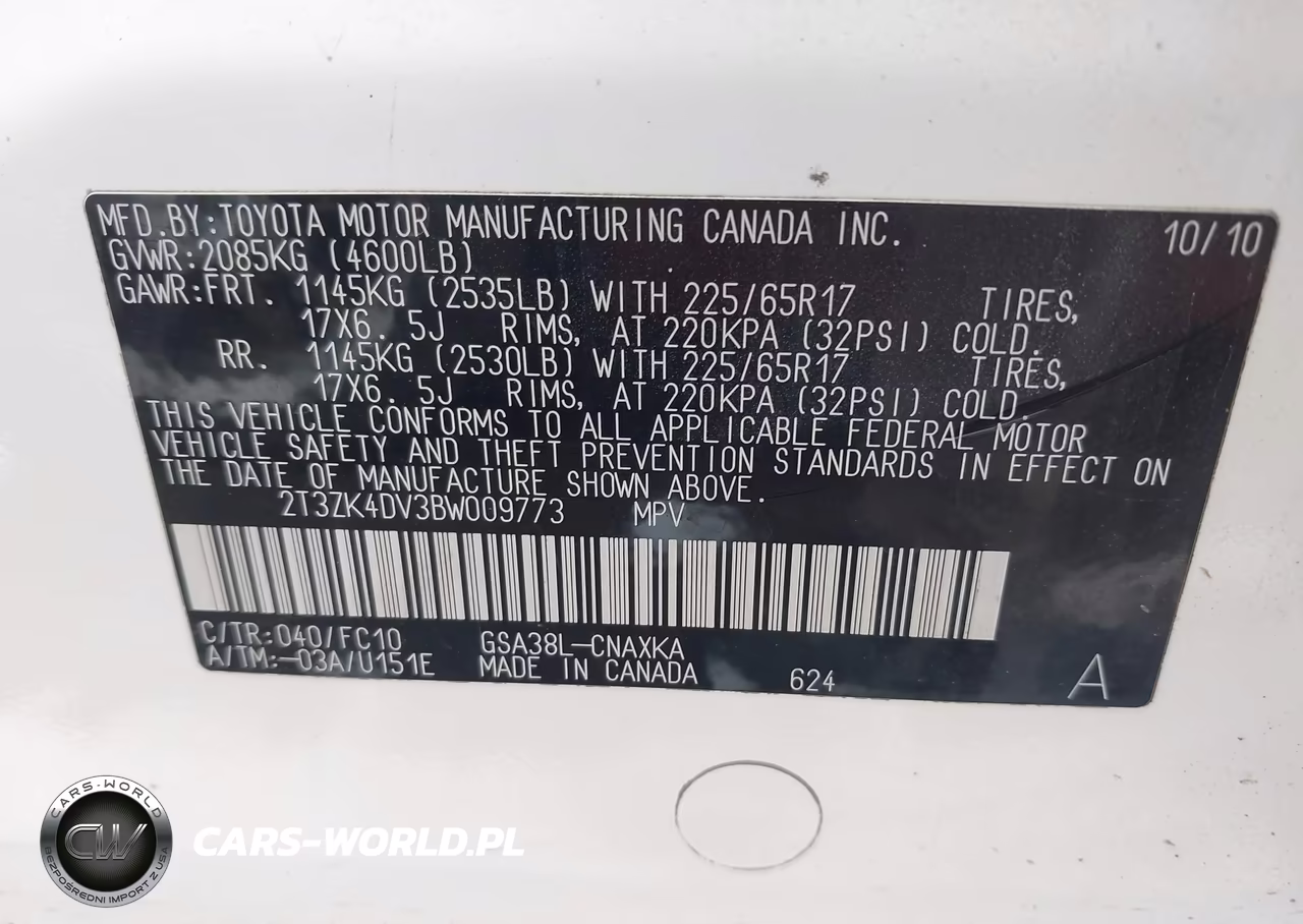 2011 Toyota Rav4 Base V6 VIN:2T3ZK4DV3BW009773 - 9