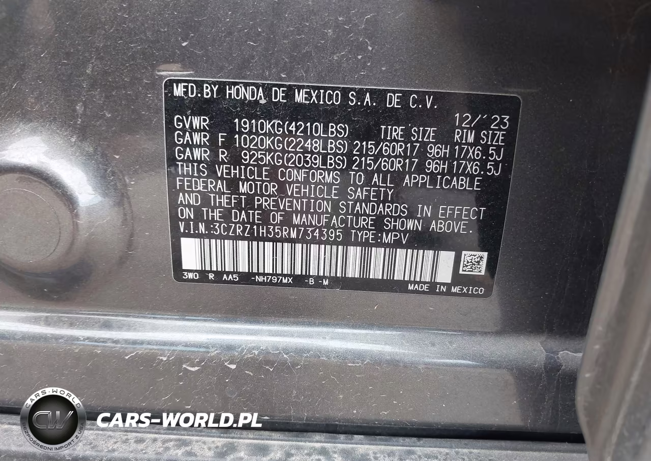 2024 Honda Hr-V 2Wd Lx VIN:3CZRZ1H35RM734395 - 9