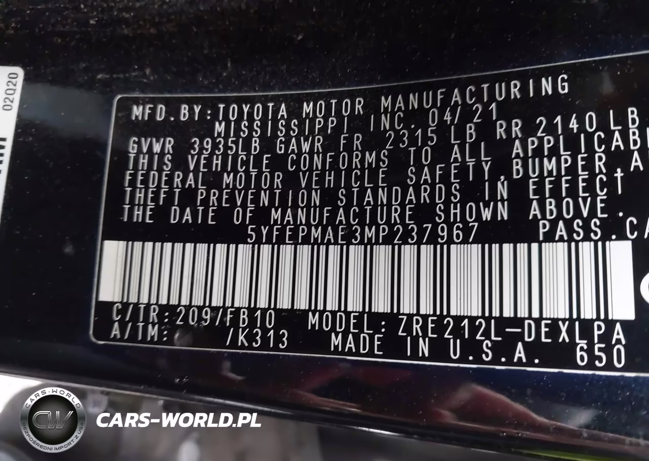 2021 Toyota Corolla Le VIN:5YFEPMAE3MP237967 - 9