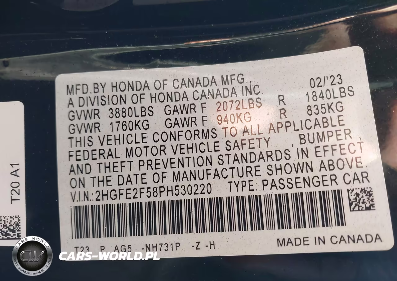 2023 Honda Civic Sport VIN:2HGFE2F58PH530220 - 9