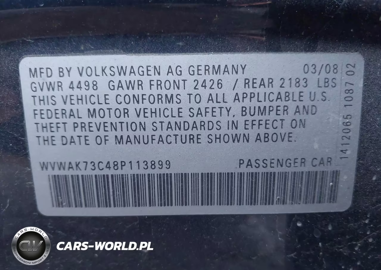 2008 Volkswagen Passat Komfort VIN:WVWAK73C48P113899 - 9