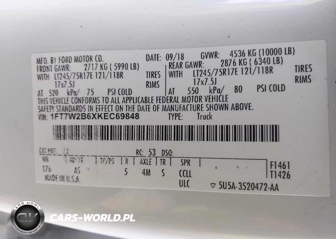 2019 Ford F-250 Xl VIN:1FT7W2B6XKEC69848 - 9