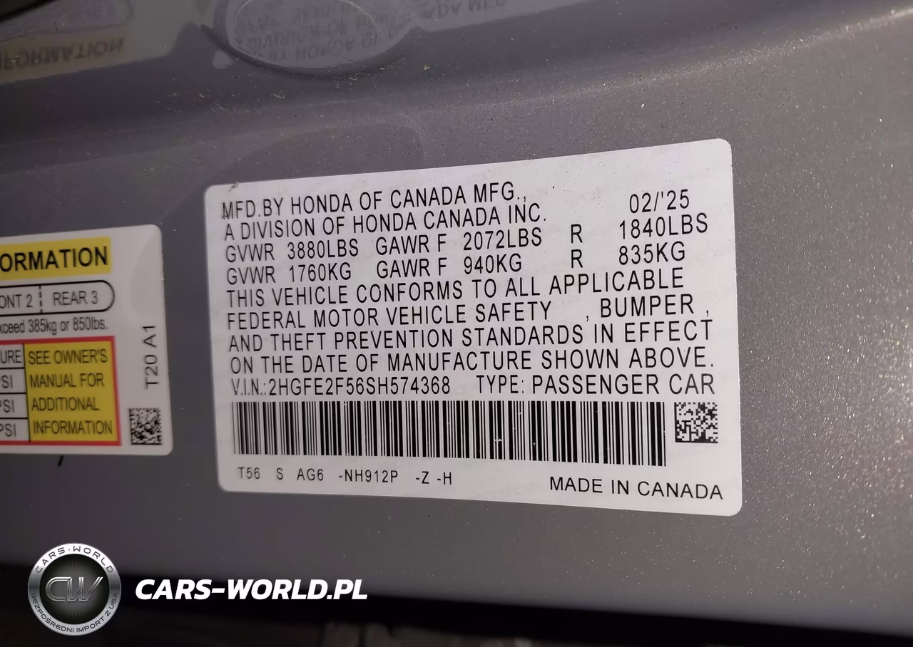 2025 Honda Civic Sport VIN:2HGFE2F56SH574368 - 9