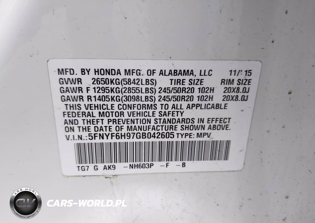 2016 Honda Pilot Touring VIN:5FNYF6H97GB042605 - 9