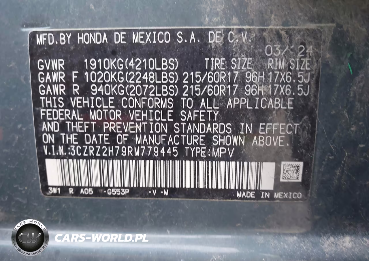 2024 Honda Hr-V Awd Ex-L-Awd Ex-L W-O Bsi VIN:3CZRZ2H79RM779445 - 9