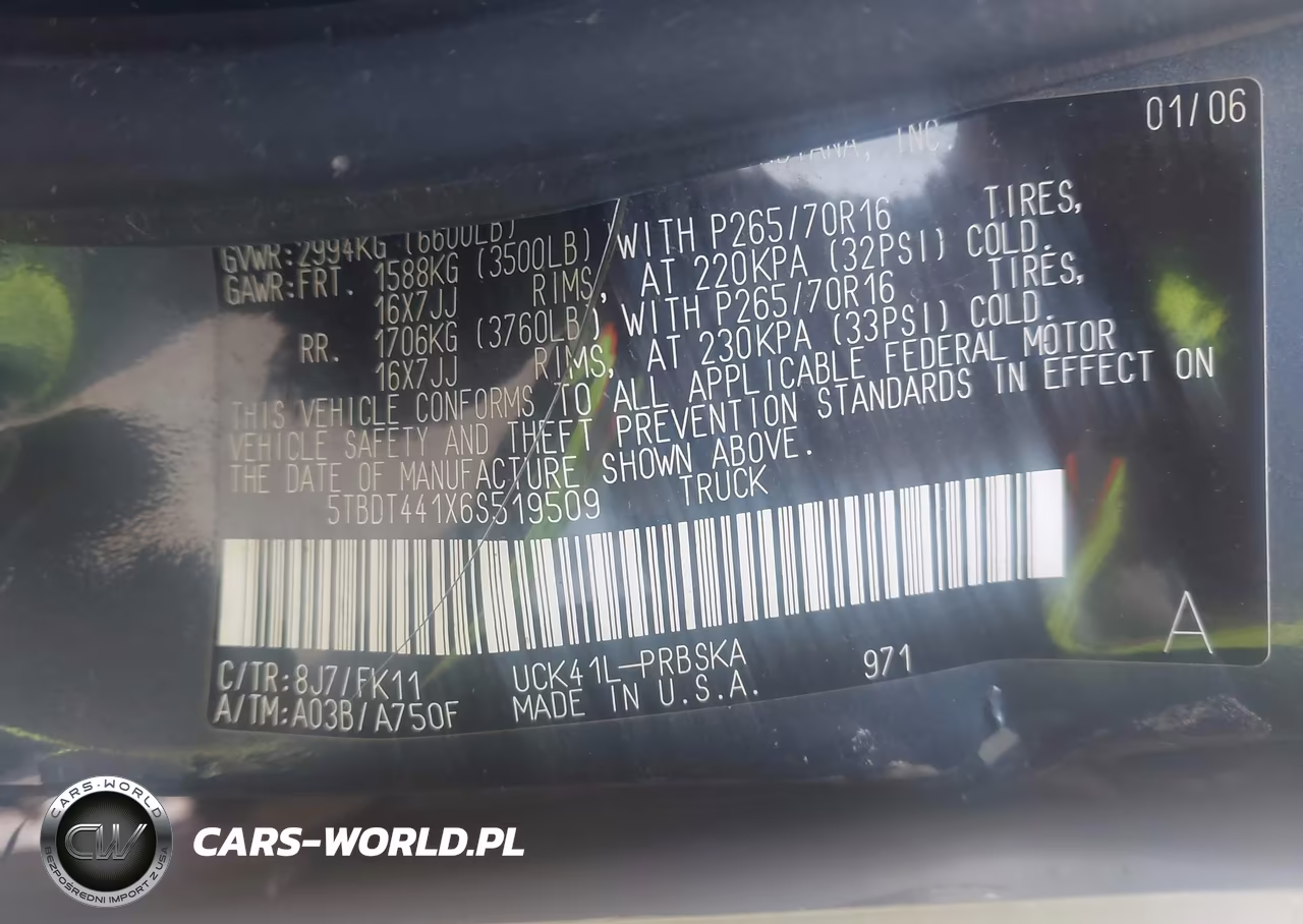 2006 Toyota Tundra Sr5 V8 VIN:5TBDT441X6S519509 - 9