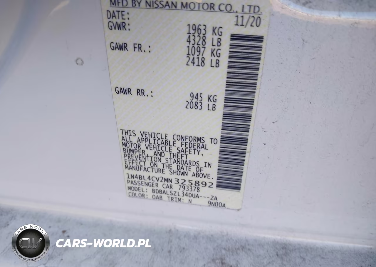 2021 Nissan Altima Sr Fwd VIN:1N4BL4CV2MN325892 - 9