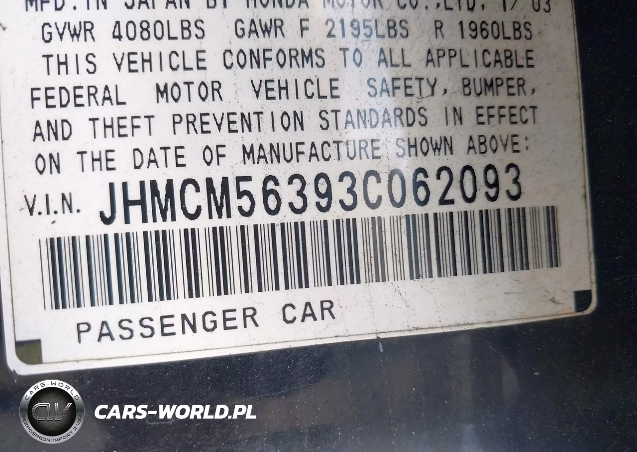 2003 Honda Accord 2.4 Lx VIN:JHMCM56393C062093 - 9