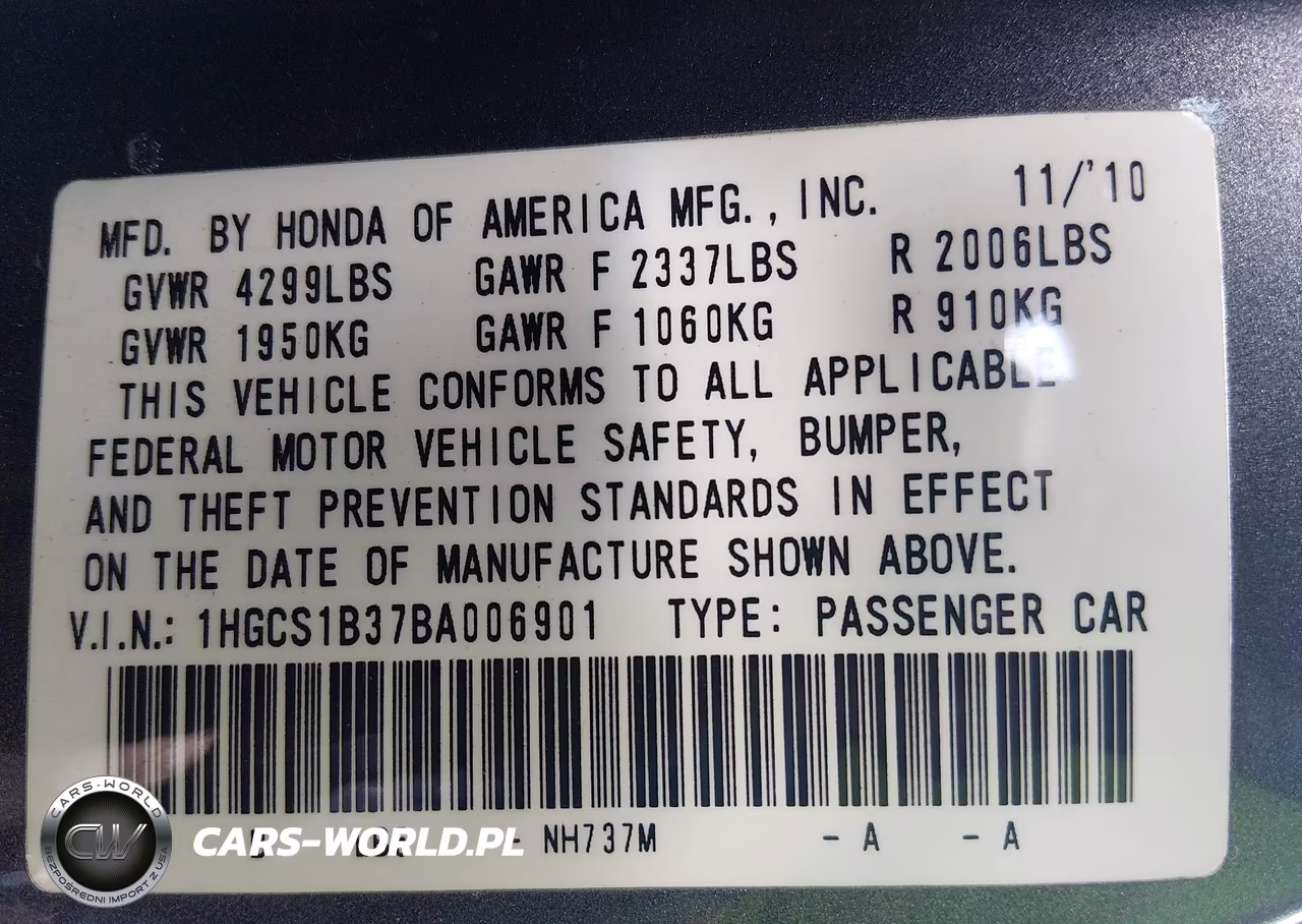 2011 Honda Accord 2.4 Lx-S VIN:1HGCS1B37BA006901 - 9