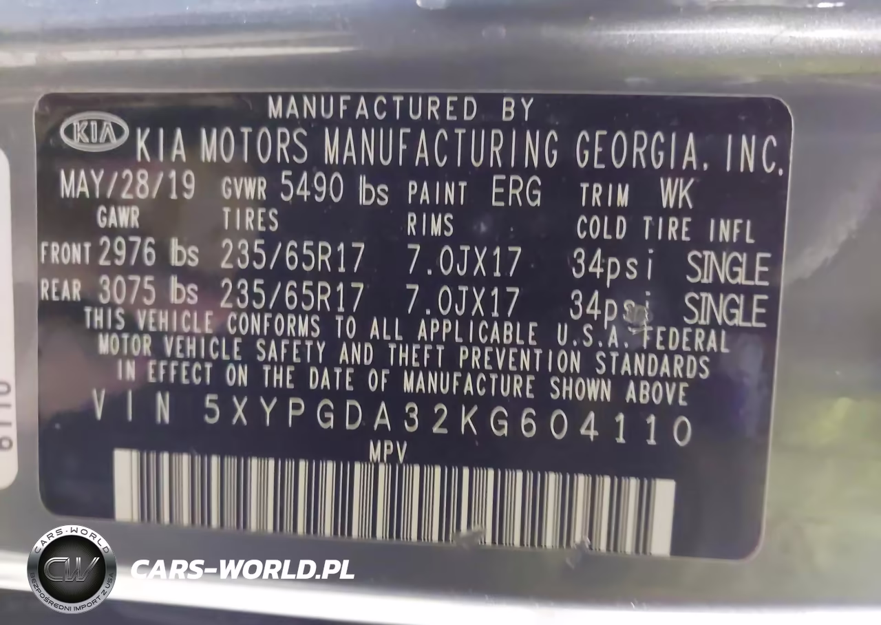 2019 Kia Sorento 2.4L Lx VIN:5XYPGDA32KG604110 - 9
