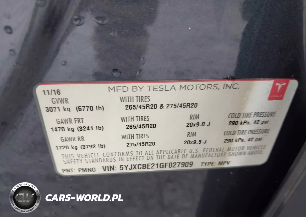 2016 Tesla Model X 60D-70D-75D-90D-P100D VIN:5YJXCBE21GF027909 - 9