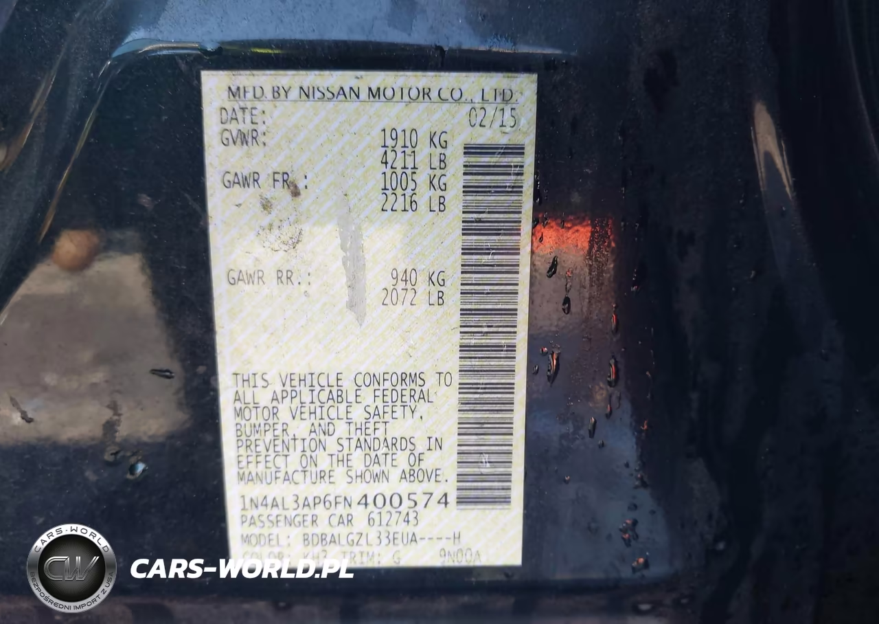 2015 Nissan Altima 2.5 S VIN:1N4AL3AP6FN400574 - 9