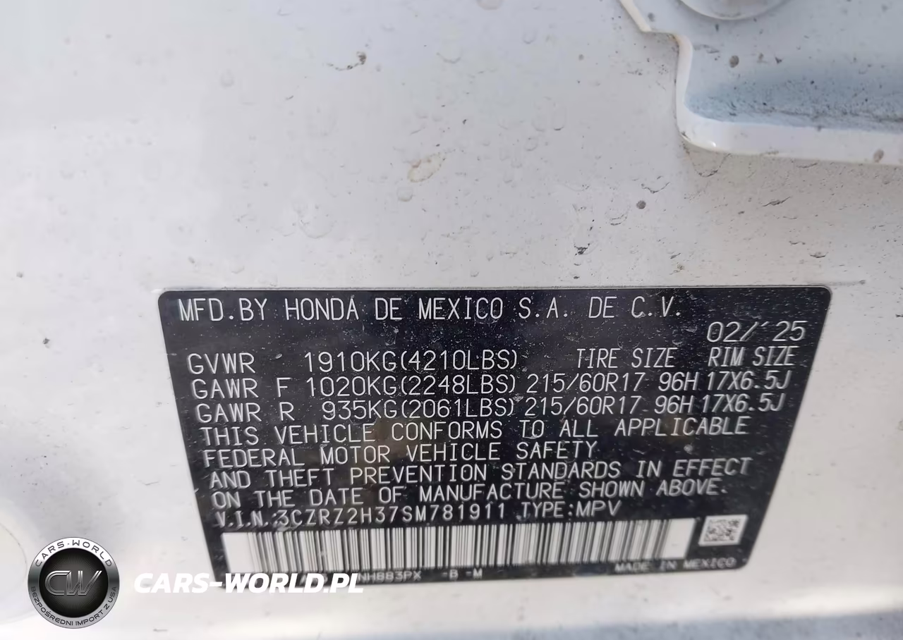 2025 Honda Hr-V Awd Lx VIN:3CZRZ2H37SM781911 - 9